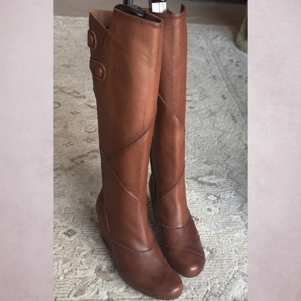 Miz Mooz “West” Brown Leather, Patchwork, Knee-high Boots, sz 6.5